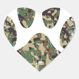 Sticker Cœur Empreinte de patte de chien Camo en détresse
