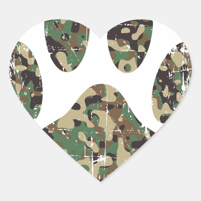 Sticker Cœur Empreinte de patte de chien Camo en détresse (Devant)