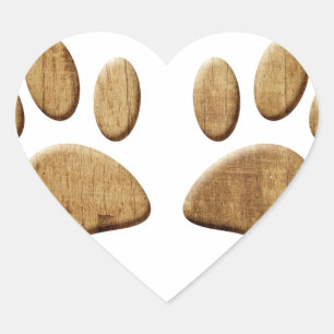 Sticker Cœur Empreinte de patte de chien de bois