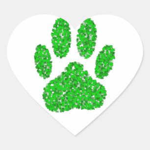 Sticker Cœur Empreinte de patte de chien de feuillage vert