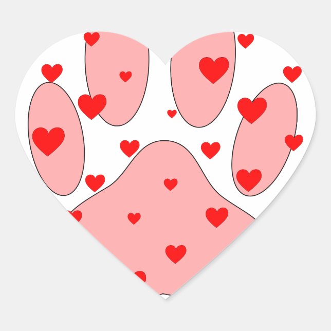 Sticker Cœur Empreinte de patte rose aux coeurs (Devant)