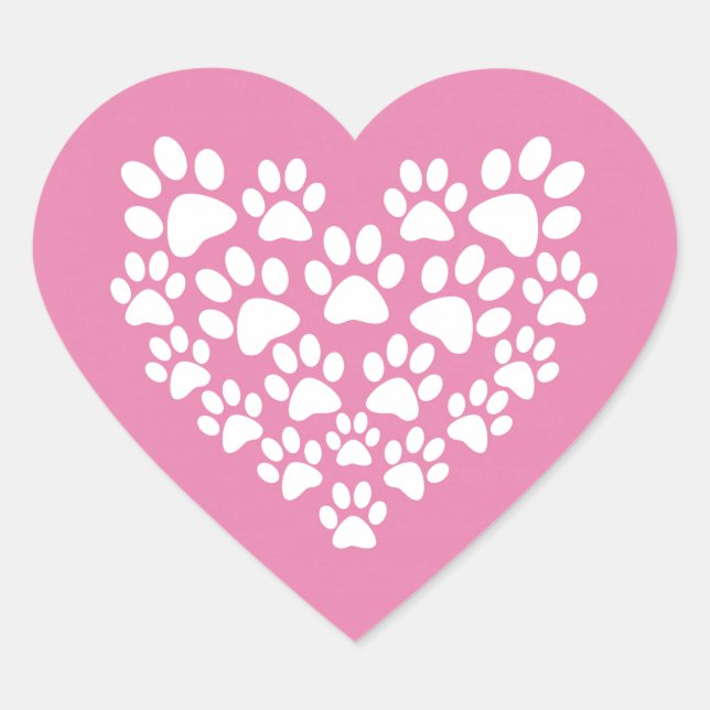 Sticker Cœur Empreinte de patte rose de coeur mignon (Devant)