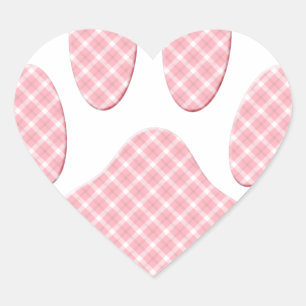 Sticker Cœur Empreinte de patte Tartan Rose Et Blanc