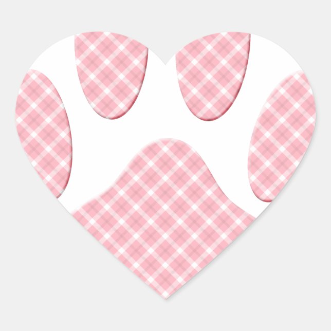 Sticker Cœur Empreinte de patte Tartan Rose Et Blanc (Devant)