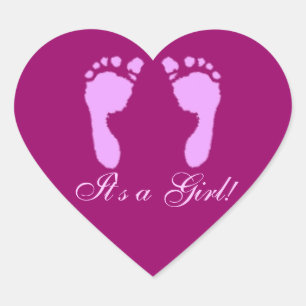 Sticker Cœur Empreintes de pas de bébé (fille)