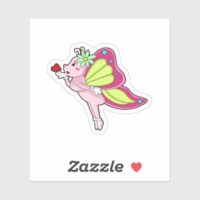 Sticker Coeur en fleurs papillon (Feuille)