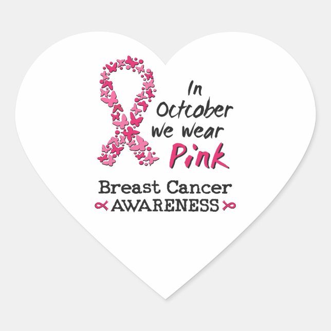 Sticker Cœur En Octobre nous portons rose Cancer du sein Sensib (Devant)