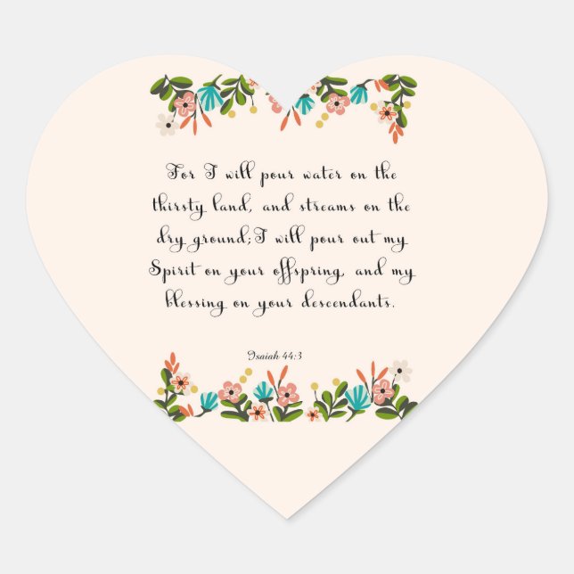 Sticker Cœur Encourager les vers bibliques Art - Ésaïe 44:3 (Devant)