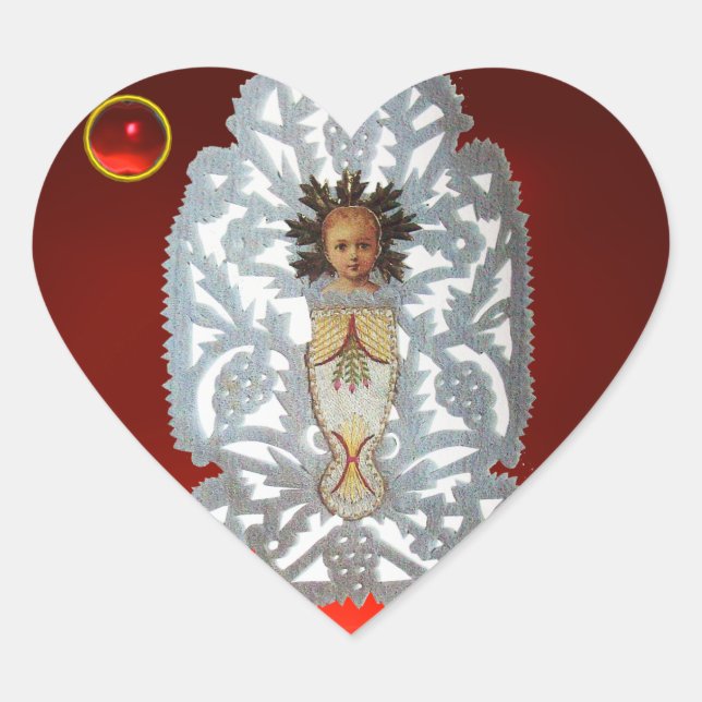 Sticker Cœur Enfant Jésus, Antique Papier de Noël Cartissage Ru (Devant)
