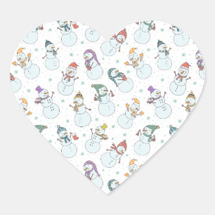 Sticker Cœur Enfants Noël mignon Snowman en Casquette