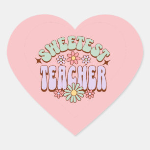Sticker Cœur Enseignant le plus doux Fleur rétro Valentine Coeu