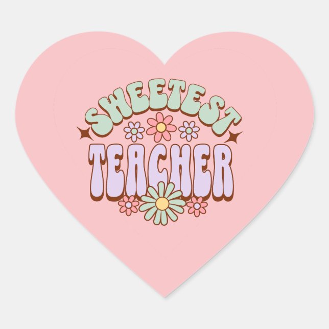 Sticker Cœur Enseignant le plus doux Fleur rétro Valentine Coeu (Devant)