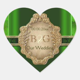 Sticker Cœur Enveloppe en or vert mariage