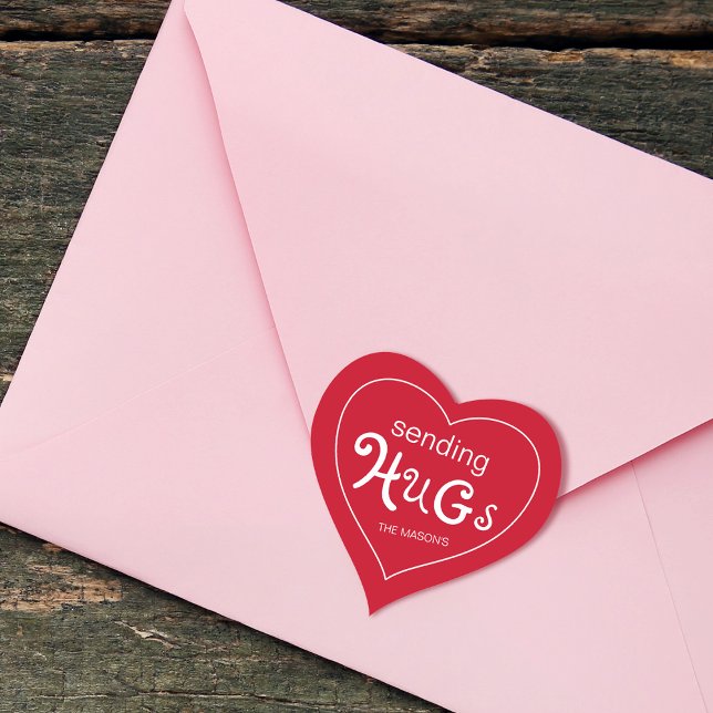 Sticker Cœur Envoi de Hugs Valentines Personnalisé (Sending Hugs Valentines Personalized Heart Sticker)
