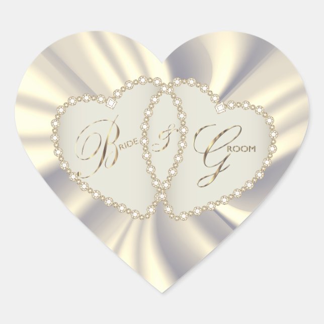 Sticker Cœur Épouse et pièce blanche en satin | Coeurs doubles (Devant)