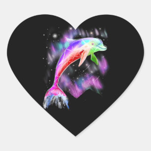 Sticker Cœur espace coloré de galaxie océanique avec dauphin ro