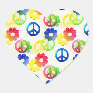 Sticker Cœur Étincelles hippies super de flower power de signes