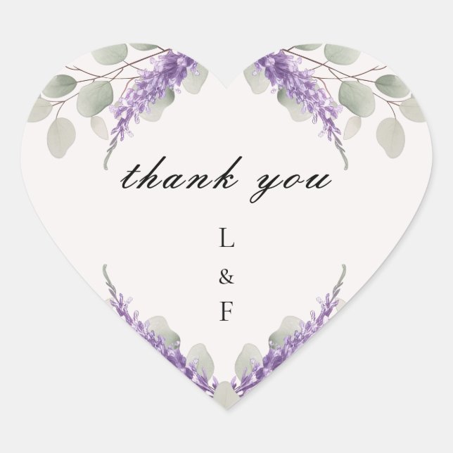 Sticker Cœur Eucalyptus Violet Merci de lavande de verdure (Devant)