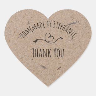 Sticker Cœur Fabriqué par   Kraft Paper Heart  Merci