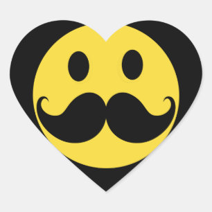 Sticker Cœur Face jaune de Mustache rétro