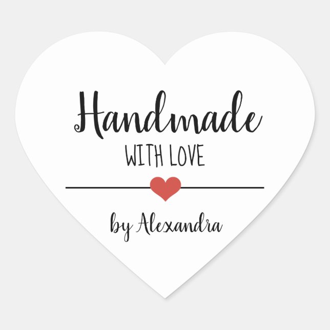 Sticker Cœur Fait à la main avec amour blanc personnalisé (Devant)