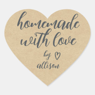 Sticker Cœur Fait Maison avec Amour Papier Kraft Personnalisé
