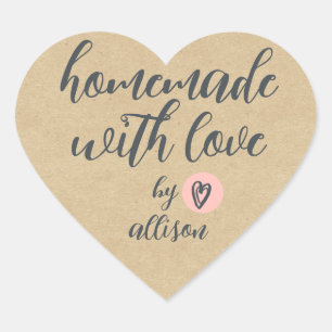 Sticker Cœur Fait Maison avec Amour Papier Kraft Personnalisé