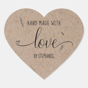 Sticker Cœur Fait maison avec amour papier kraft typographique