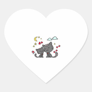 Sticker Cœur famille de chats, chats, chat, famille