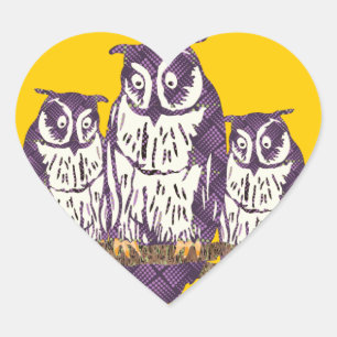 Sticker Cœur Famille de hibou géométrique stylisée violet