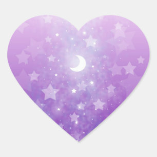 Sticker Cœur Fantaisie céleste violette Art Étoiles et Lune