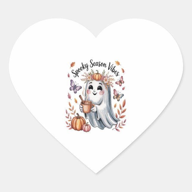 Sticker Cœur Fantôme Vibes de la saison éffrayante (Devant)