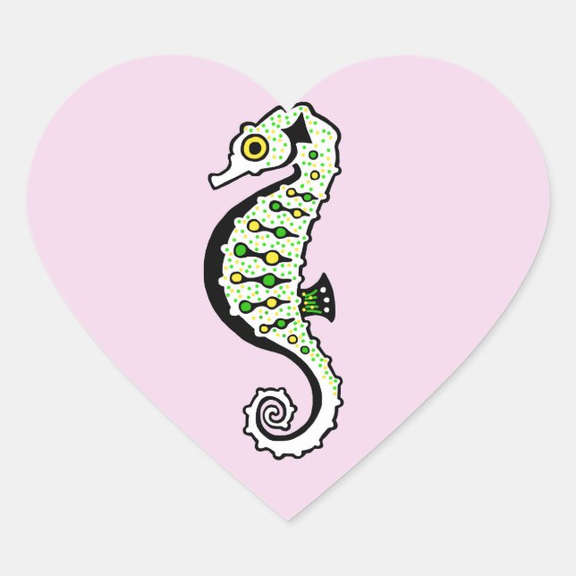 Sticker Cœur Faune - Mignonne J'aime LES CHEVAUX DE MER - Rose (Devant)