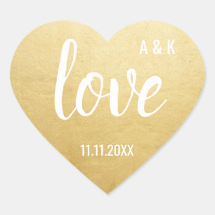 Sticker Cœur Faux Gold Foil LOVE Script Mariage noir
