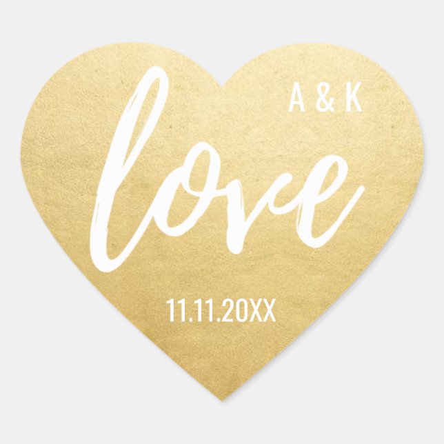 Sticker Cœur Faux Gold Foil LOVE Script Mariage noir (Devant)