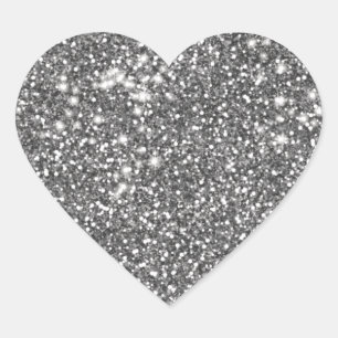 Sticker Cœur Faux Parties scintillant gris argent Texture look 