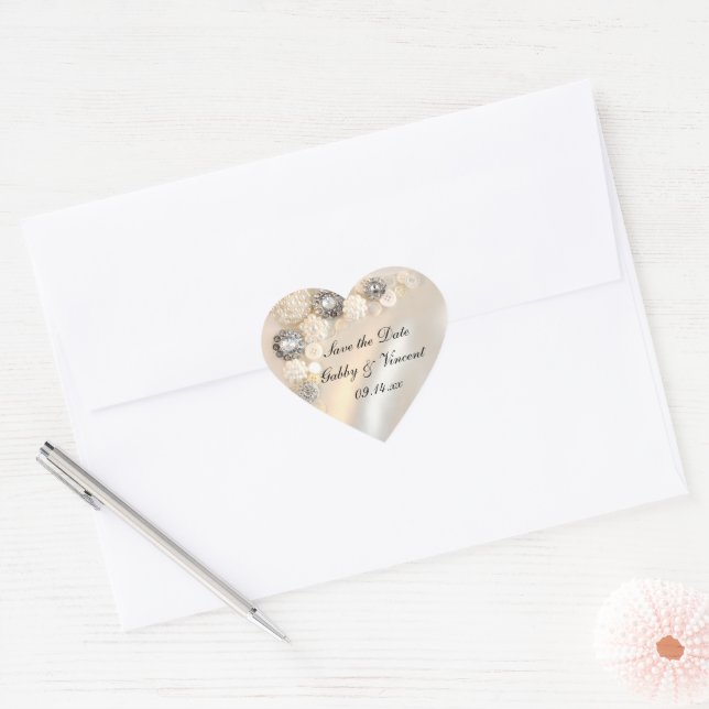 Sticker Cœur Faux Pearl Diamond Buttons Mariage Enregistrer la  (Enveloppe)