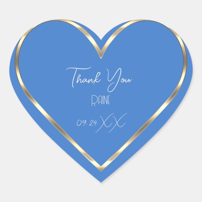 Sticker Cœur Favori Mariage Cœur Doré Merci Bleu  (Devant)