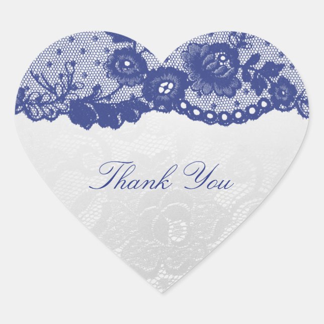 Sticker Cœur Favoriser Heart Silver Blue Marine Merci dentelle (Devant)