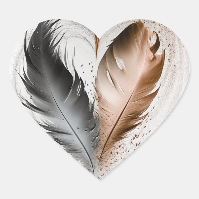 Sticker Cœur Feather Heart - Sépia (Devant)