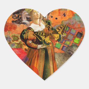 Sticker Cœur Femme Bélier Orange : Collage d'art antique gothiq