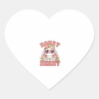 Sticker Cœur Femme Lapin de Pâques Vintage Chasseur de Lapin Fl