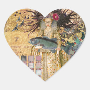 Sticker Cœur Femme Poissons Vintage Gothique Classique