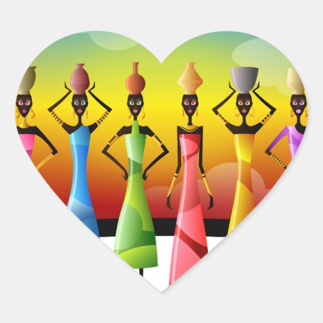 Sticker Cœur Femmes africaines avec poterie sur la tête (Devant)