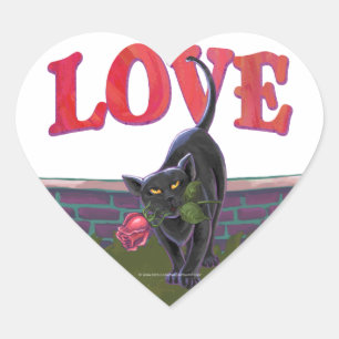 Sticker Cœur Fête de la Saint-Valentin au chat noir