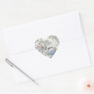 Sticker Cœur Fête de mariage Fleurs roses violettes romantiques