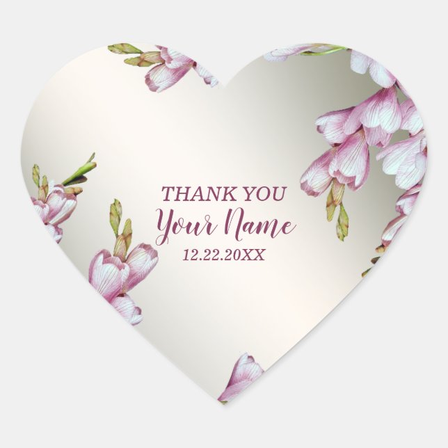 Sticker Cœur Fête de mariage rose Fleurs blanches rustique Élég (Devant)