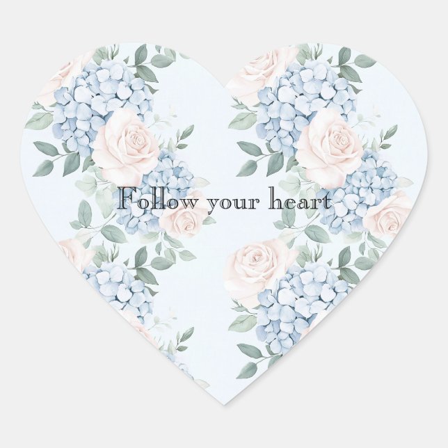 Sticker Cœur Fête des mariées Fleurs Roses Bleues (Devant)