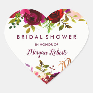 Sticker Cœur Fête des mariées florale du Boho rouge bordeaux