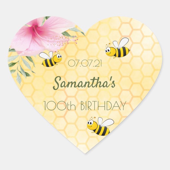 Sticker Cœur Fête du 100e anniversaire des abeilles joyeux boss (Devant)